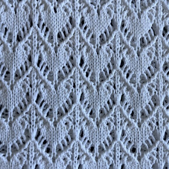 White Puff Sleeve Pointelle Knit Sweater Feminine Textured Pullover Size S/M/L - Picture 7 of 7